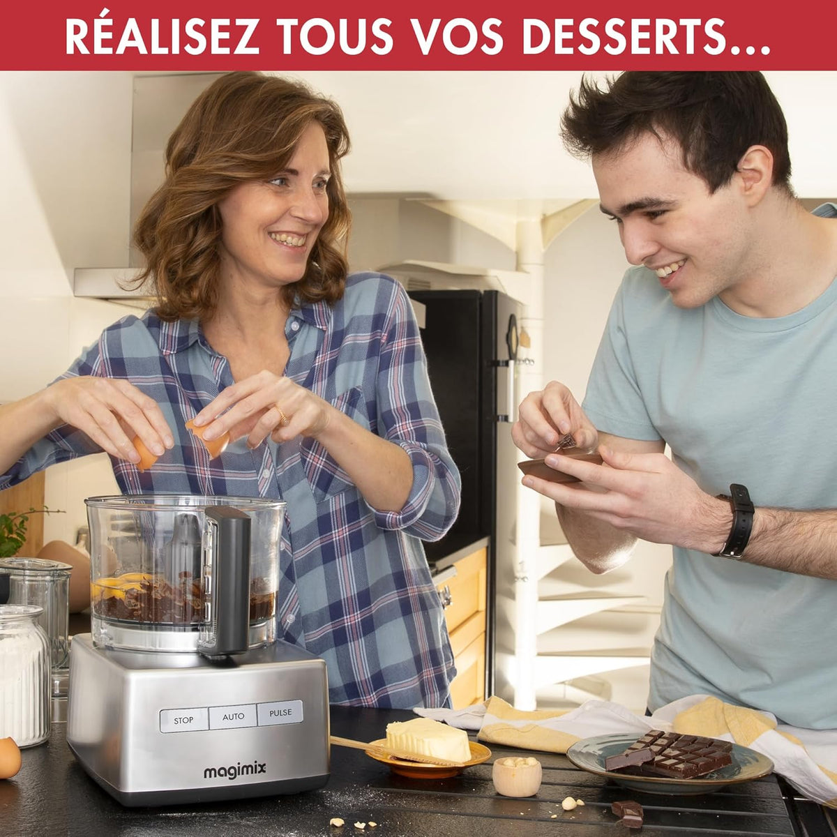 Magimix Robot de Cuisine multifonction 3200 Chrome Brillant Compact Bol 2.6L - Hachoir, Blender - Fabriqué en France