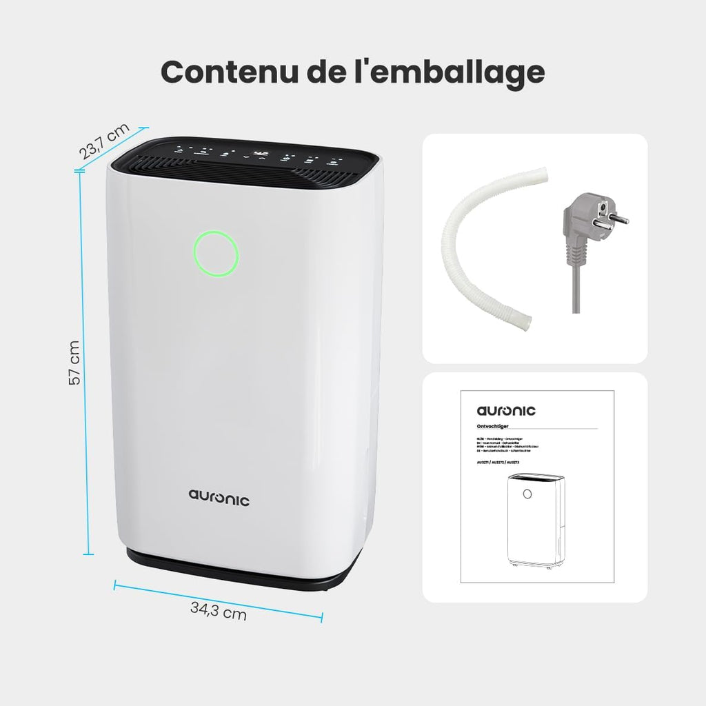 Auronic Deshumidificateur d Air Electrique - Déshumidificateurs - Desumificateur Electrique - Dehumidificateurs - Absorbeur D'humidité Electrique - Dehumidifier - Silencieux - 25L par Jour