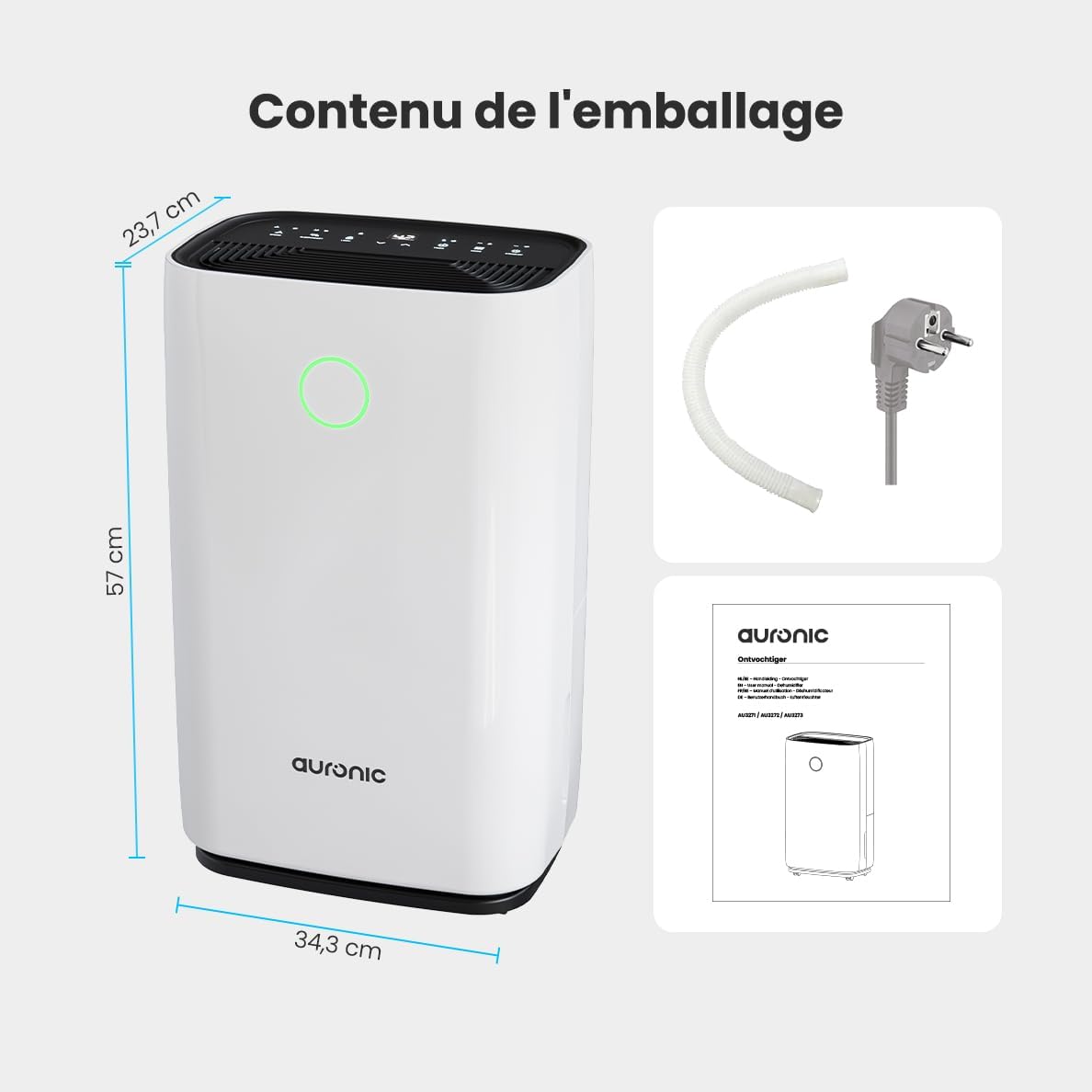 Auronic Deshumidificateur d Air Electrique - Déshumidificateurs - Desumificateur Electrique - Dehumidificateurs - Absorbeur D'humidité Electrique - Dehumidifier - Silencieux - 25L par Jour