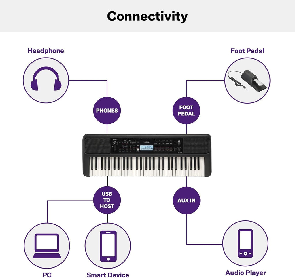 Yamaha PSR-E383 Clavier portable pour débutants, 650 voix d'instruments authentiques avec touches tactiles et une polyphonie de 48 notes
