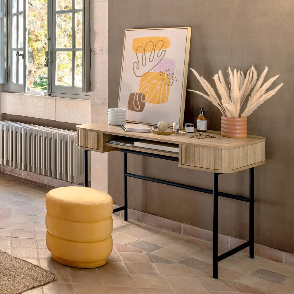 Atmosphera Créateur d'Intérieur - Bureau Colva 2 Portes Effet Chêne - Meuble de Rangement pour Chambre, Salon, Bureau - L105 x H75cm - Bois et Noir