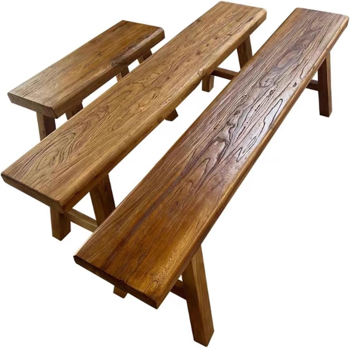 Banc en bois d'intérieur - Long banc de couloir en bois rustique massif avec capacité de 200 kg pour entrée, coin petit-déjeuner ou bout de lit