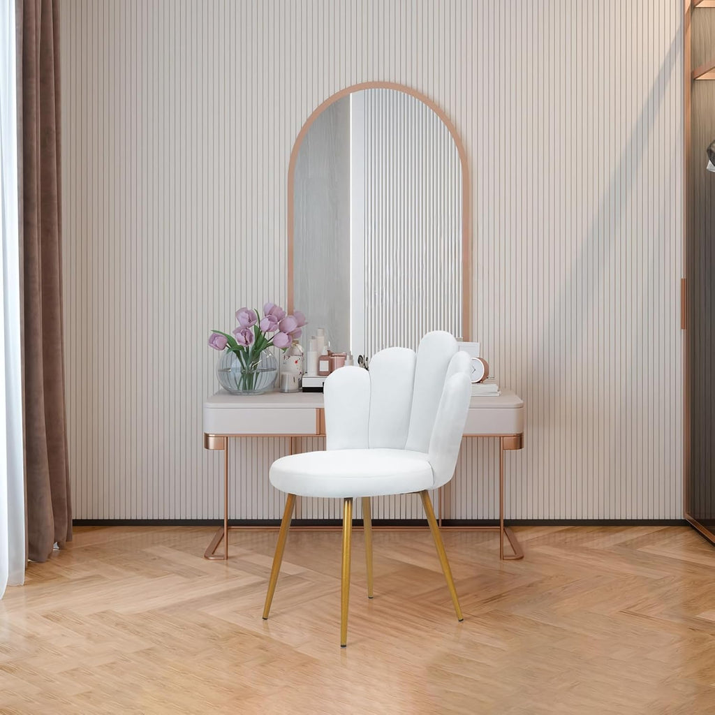 Shienfir Chaise de bureau en velours, chaise de coiffeuse avec pieds en bois, siège confortable, dossier, chaise d'appoint en forme de pétale pour salon moderne, chambre à coucher, salle à manger