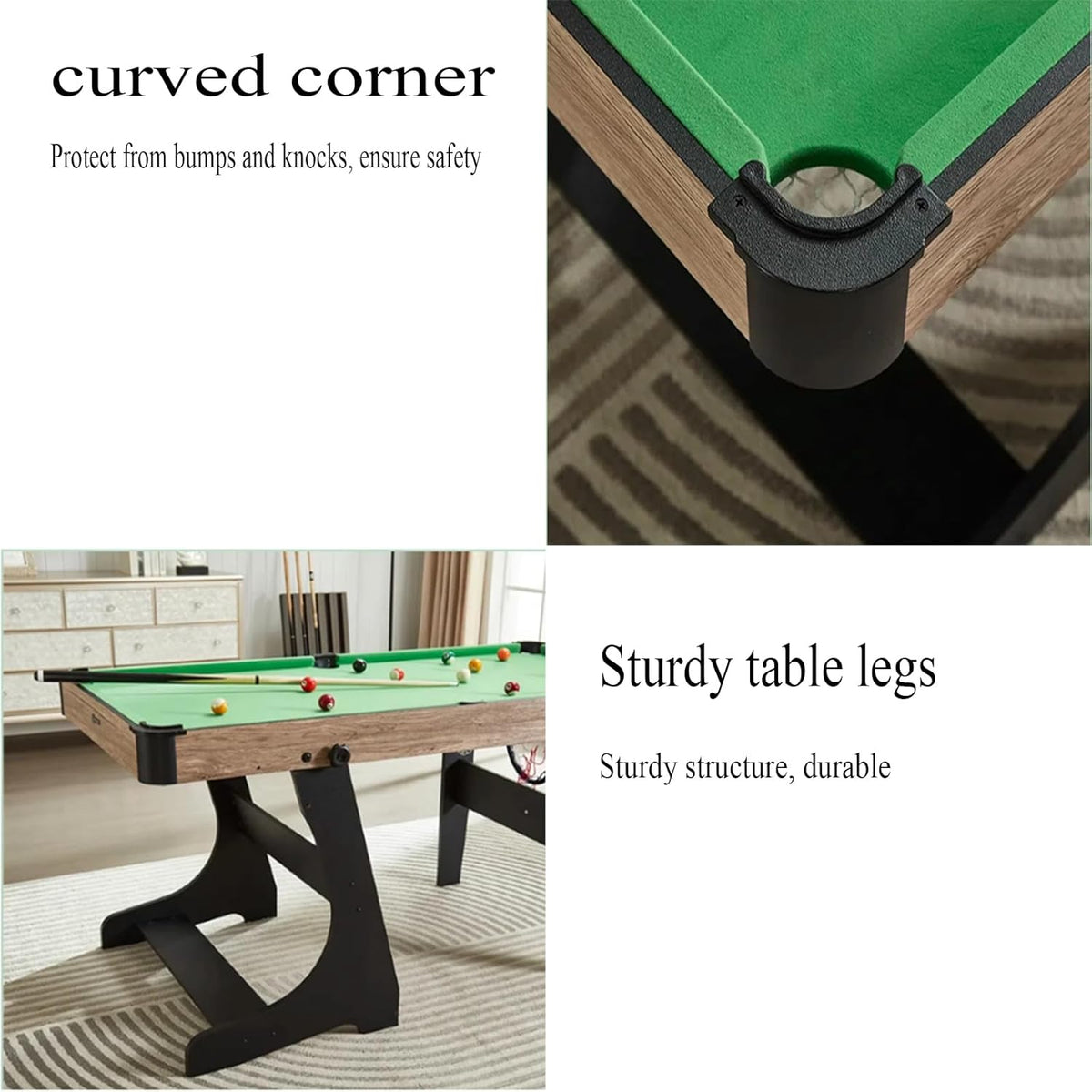 LINRIYOU Portable Table Multi-Jeux 4 en 1, Billard, Tennis De Table, Basketball, Meuble De Jeux Pliable avec Rangement Vertical, IdéAle pour Enfants Et Famille(Color:Green)