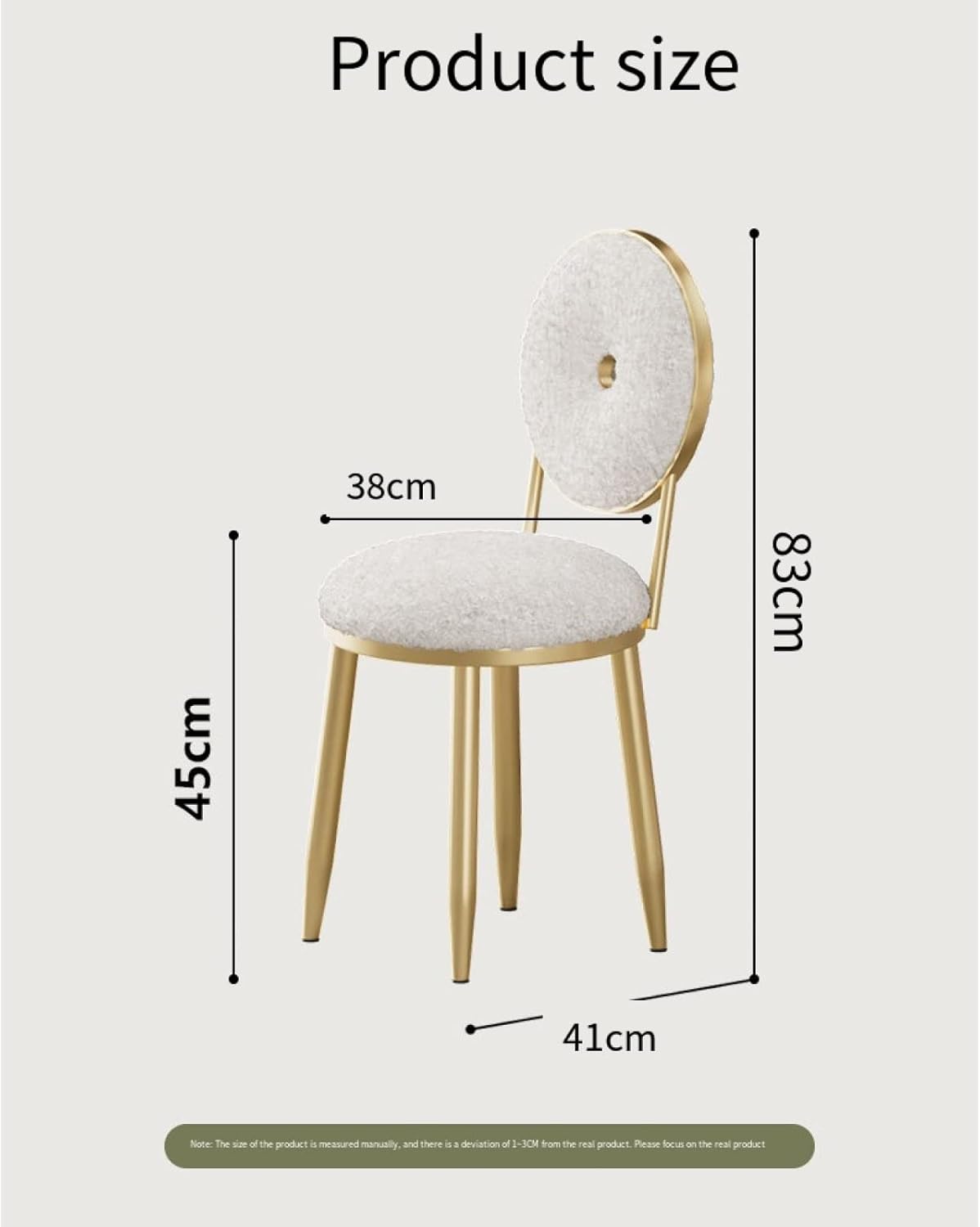 Tabouret de coiffeuse moderne avec pieds en métal doré, rond pour salon et chambre à coucher, repose-pieds rembourré en laine d'agneau pelucheuse, chaise de maquillage élégante et siège de coiffeuse.