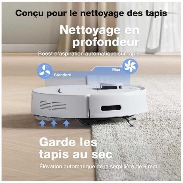 ECOVACS N30 PRO OMNI Aspirateur Robot avec Station OMNI tout-en-un, 10000Pa, Robot Aspirateur Laveur avec Brosse ZeroTangle 2.0, Nettoyage à l'eau chaude 60℃, Nettoyage Humide adaptatif TruEdge, Blanc