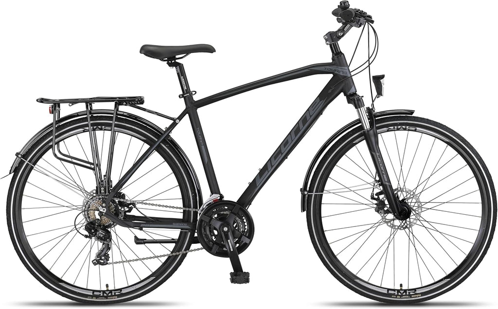 Licorne Bike Vélo de trekking de qualité supérieure en aluminium de 28” pour garçons, filles, femmes et hommes - 21 vitesses - VTT - Crossbike (homme, noir) Standard
