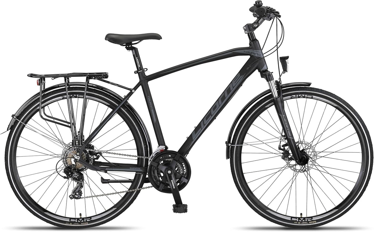 Licorne Bike Vélo de trekking de qualité supérieure en aluminium de 28” pour garçons, filles, femmes et hommes - 21 vitesses - VTT - Crossbike (homme, noir) Standard