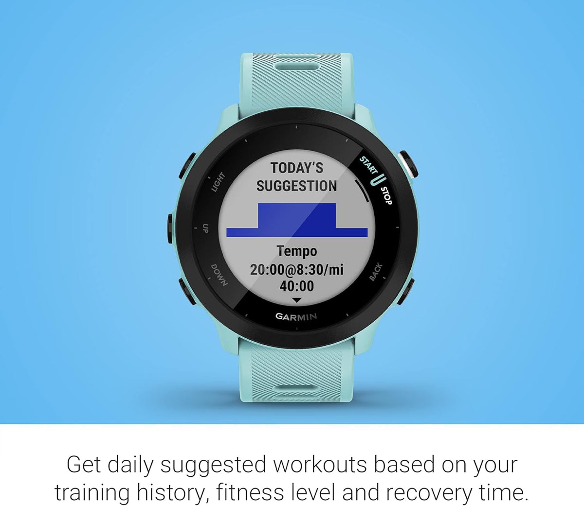 Forerunner 55 Montre de Course GPS avec entraînements Quotidiens suggérés, jusqu'à 2 semaines d'autonomie, Aqua