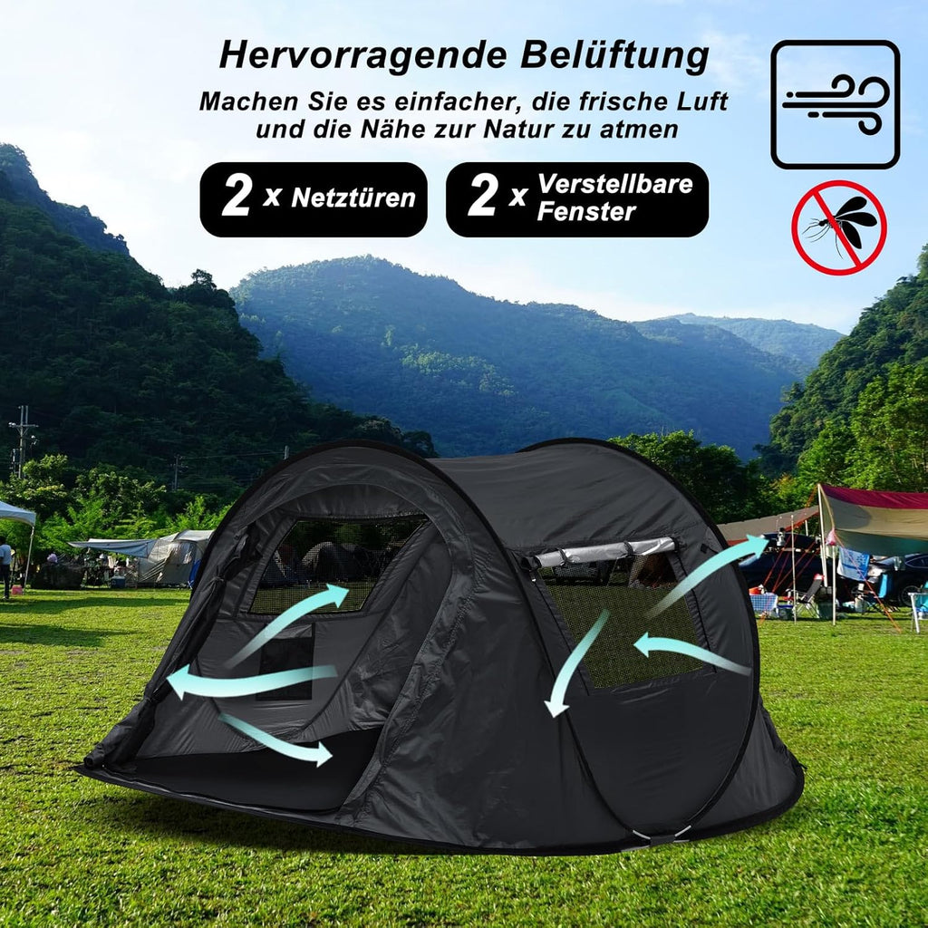 CLIPOP Tente de plage pliable à ouverture rapide pour 1 à 3 personnes, UPF 50+, abri solaire imperméable pour camping, pêche, pique-nique, plage (245 x 145 x 100 cm, noir)