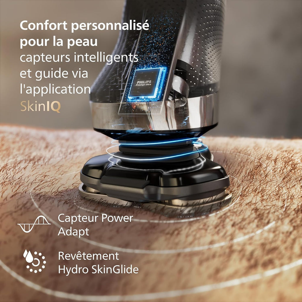 Philips Rasoir i9000, Rasoir électrique sec et humide, Noir encre, Avec technologie Skin IQ, Système Triple Lift & Cut, Lame Dual SteelPrecision rotative à 360°, Modèle X9000/10