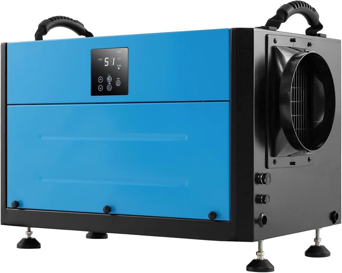 GOPLUS Deshumidificateur d Air Industriel 58,5L/Jour, Débit d'air 357m³/h, Panneau de Contrôle, Déshumidificateur Electrique 20 pour cent-90 pour cent Humidité, 2 Méthodes Drainage, Minuterie, pour 80㎡ (Bleu)