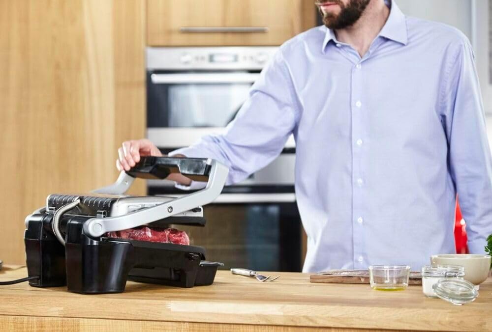 Tefal Grill électrique de table, 12 programmes automatiques, Mode manuel, Fonction aliments congelés, 2000 W, Livret recettes OptiGrill Elite GC750D30