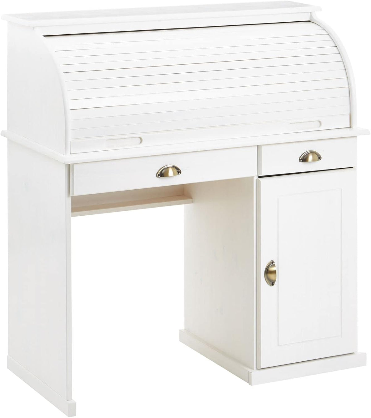 IDIMEX Bureau secrétaire Tom avec volet Roulant Rangement 2 tiroirs et 1 Porte avec étagère, en pin Massif lasuré Blanc