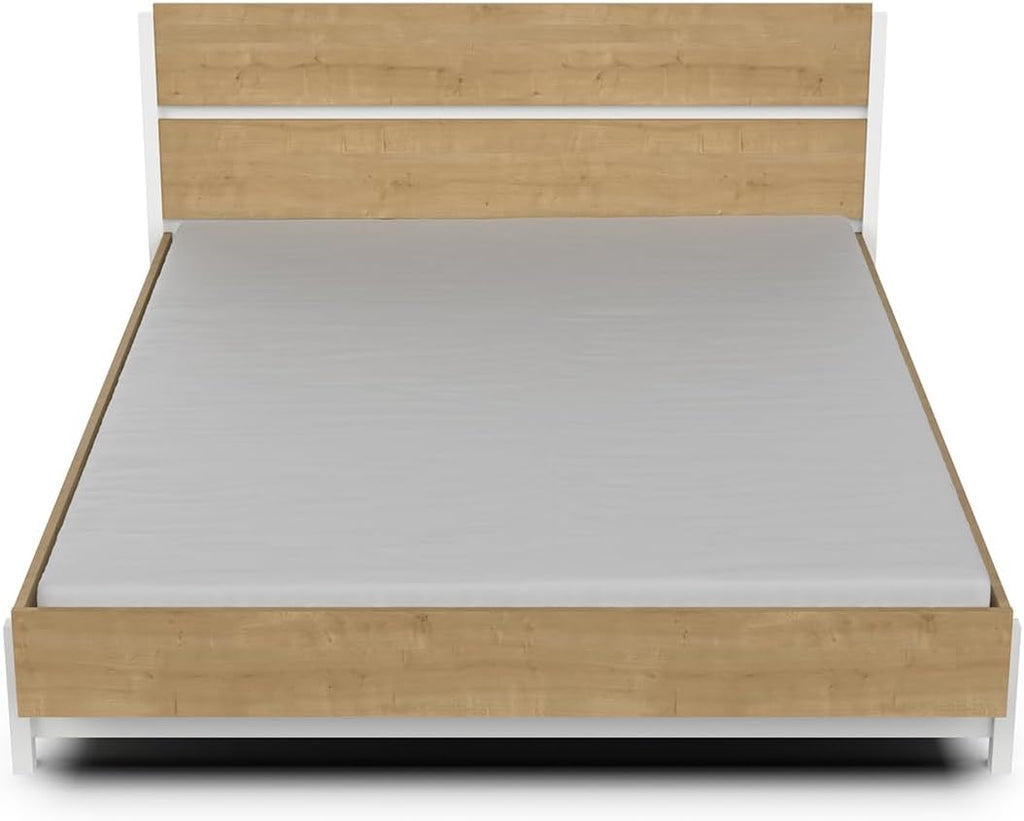 Lit 160x200 Tendance Avec Tête De Lit - Style Industriel - Coloris Chêne Hamilton et Blanc Mat - 171 x 90 x 205 cm