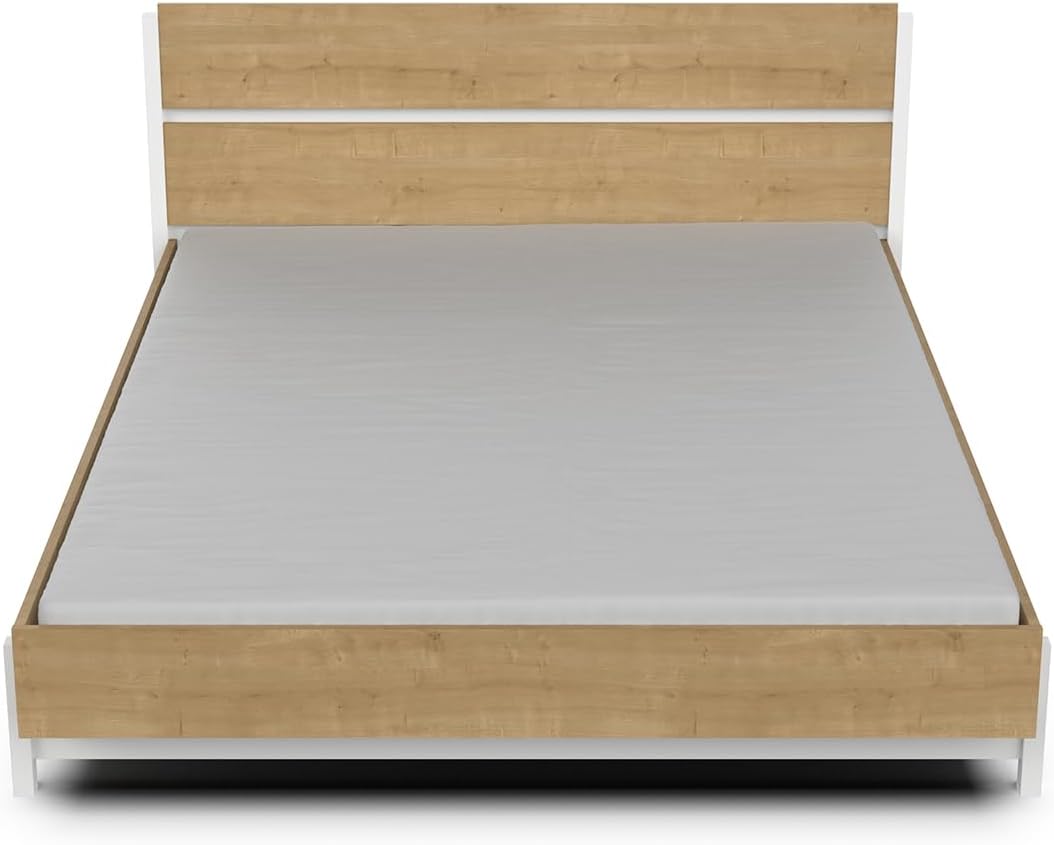 Lit 160x200 Tendance Avec Tête De Lit - Style Industriel - Coloris Chêne Hamilton et Blanc Mat - 171 x 90 x 205 cm