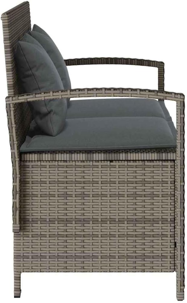 vidaXL Banc de Rangement de Jardin avec Coussin Gris résine tressée, Banc de Jardin, Banc de Jardin, Banc de Patio, Banc d'extérieur, Banc de Parc