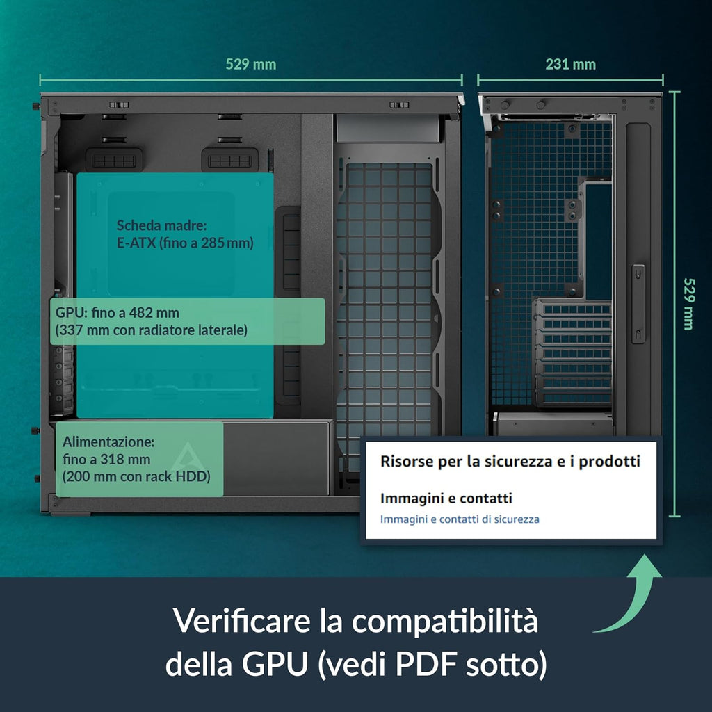 ARCTIC Xtender VG (Mirror Black) avec Montage Vertical de GPU - Boîtier PC, Verre Miroir, Support pour Radiateur 2 x 420 mm, Tour Midi, E-ATX, 5X Ventilateurs A-RGB Pré-installés - Noir