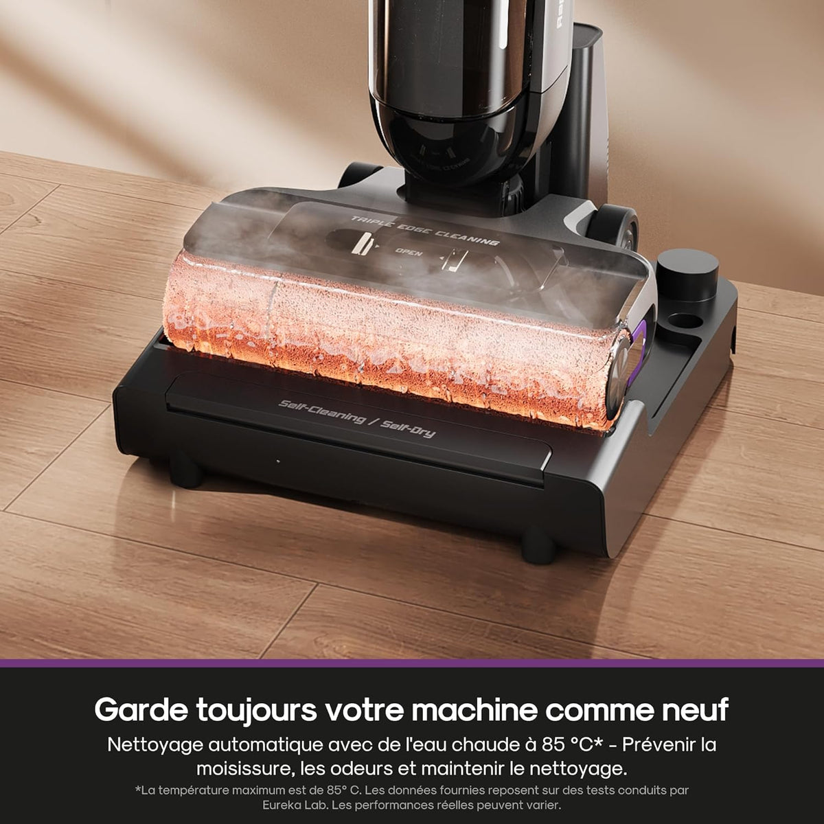 Eureka RapidWash NEW730 Aspirateur Laveur sans Fil Aspiration 21600 Pa, Lavage Eau Chaude 85 °C, Séchage 5 Minutes Air Chaud, Anti Emmêlement 2,0, Conception à Plat, Autonomie 40 Mins Ininterrompue