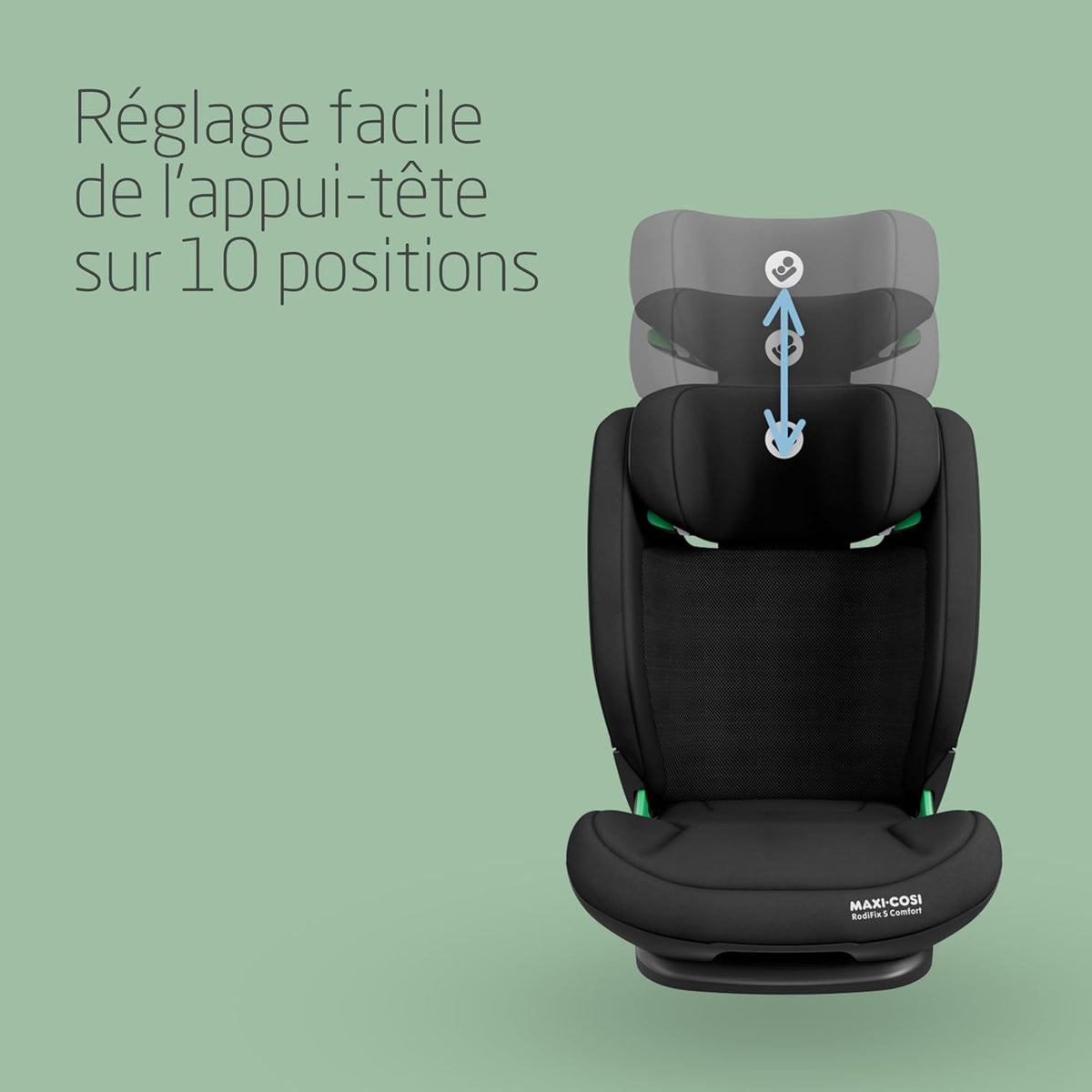 Maxi-Cosi RodiFix S Comfort i-Size, Tissus confortables respirants, Rehausseur voiture enfant à dossier haut, 3,5-12 ans (100-150 cm), 3 inclinaisons, Protection G-CELL, AirProtect, Authentic Black