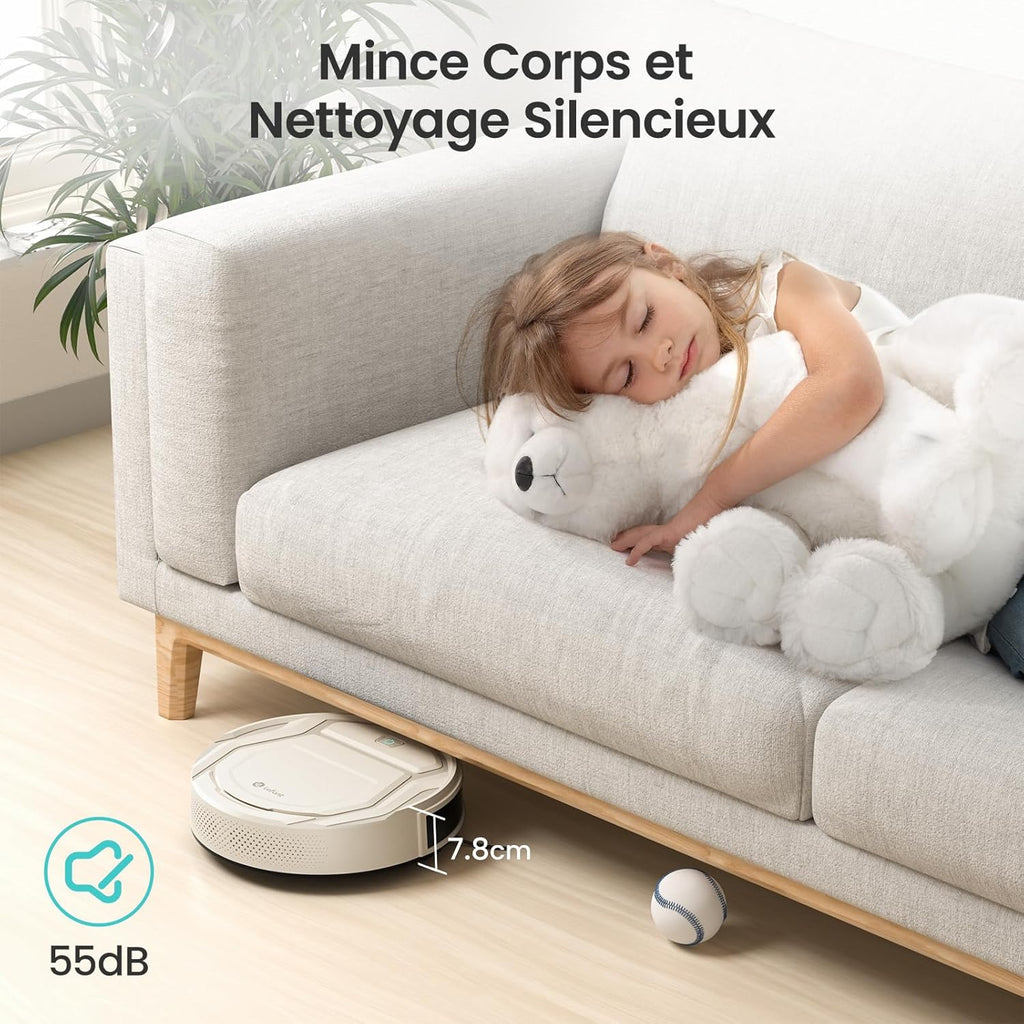 Lefant Aspirateur Robot Mince 2200Pa, Silencieux 55dB, Connecté avec WiFi/Bluetooth/Alexa/App, 120min d'Autonomie, Auto-Charge, Idéal pour Poils d'animaux Sols Durs, M210P Champagne