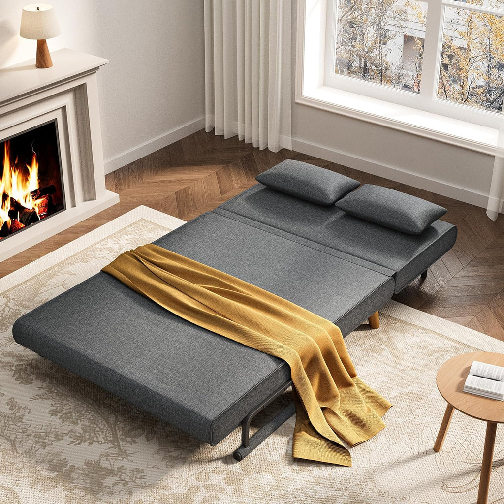 Xbro Canapé Convertible 2 Place, Fauteuil Convertible avec Dossier Réglable en 6 Positions et 2 Coussins, Fauteuil avec Fonction de Sommeil pour Petit Appartement (Gris Foncé)