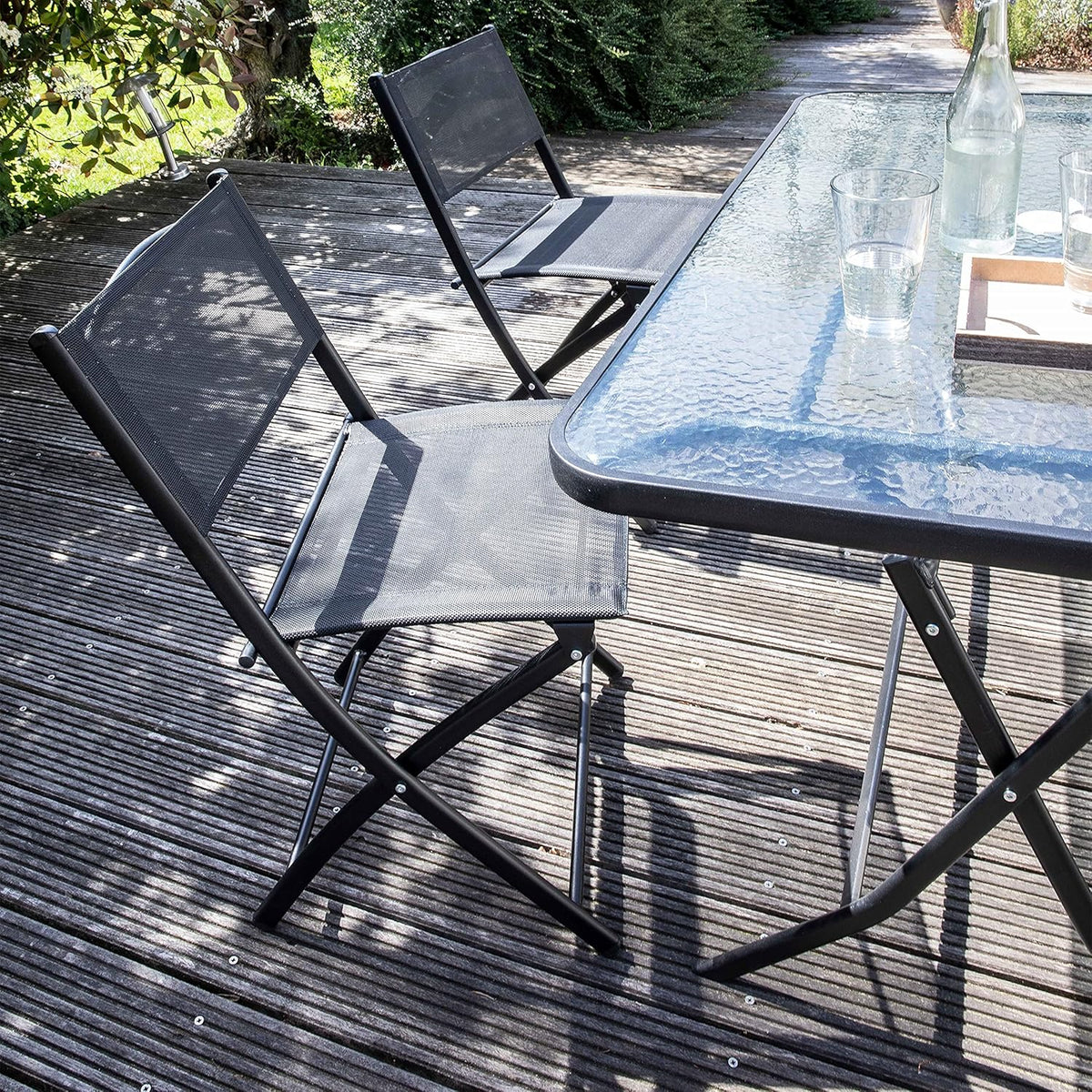 Oviala Table de Jardin et 4 chaises Pliantes en Acier et Verre Noir