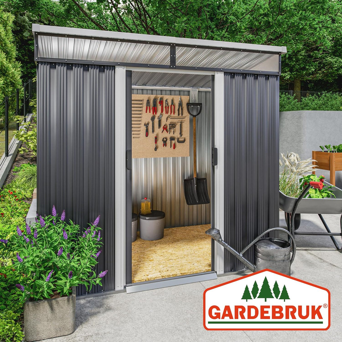 GARDEBRUK Abri de Jardin L 3,4m³ Fondation Incluse 196x122x180cm 2 fenêtres Anthracite cabane de Jardin cabanon abri Outils Jardinage