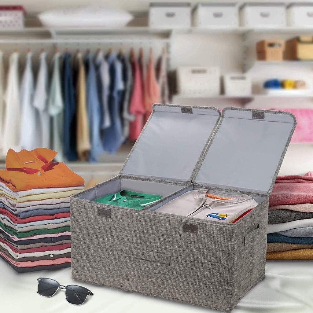 Boîte de Rangement Pliable, Deux couvercles, Panier à vêtements en Tissu de Lin, Poubelle Canal, Sac de Rangement pour boîte à Jouets
