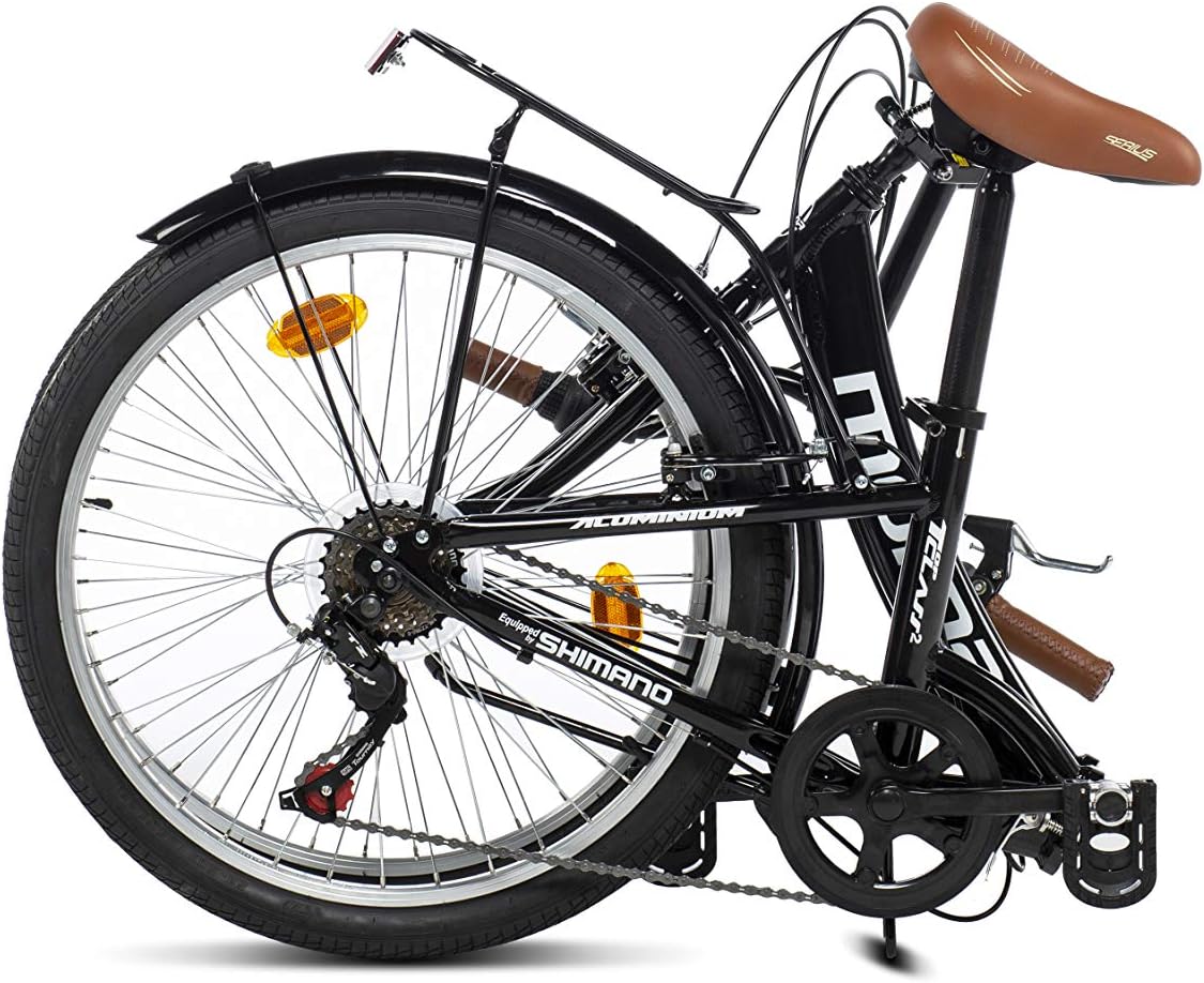 Moma Bikes, Vélo de Ville Pliant, Top Class 24" Noir, Aluminium, 6V, Selle Comfort