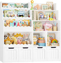 FOREHILL Meuble Rangement Enfant Bibliothèque Enfant avec 4 Boîtes Amovibles 9 Étagères Rangement Jouet pour Chambre d’Enfants Salle de Jeu 125x40x120 cm Blanc