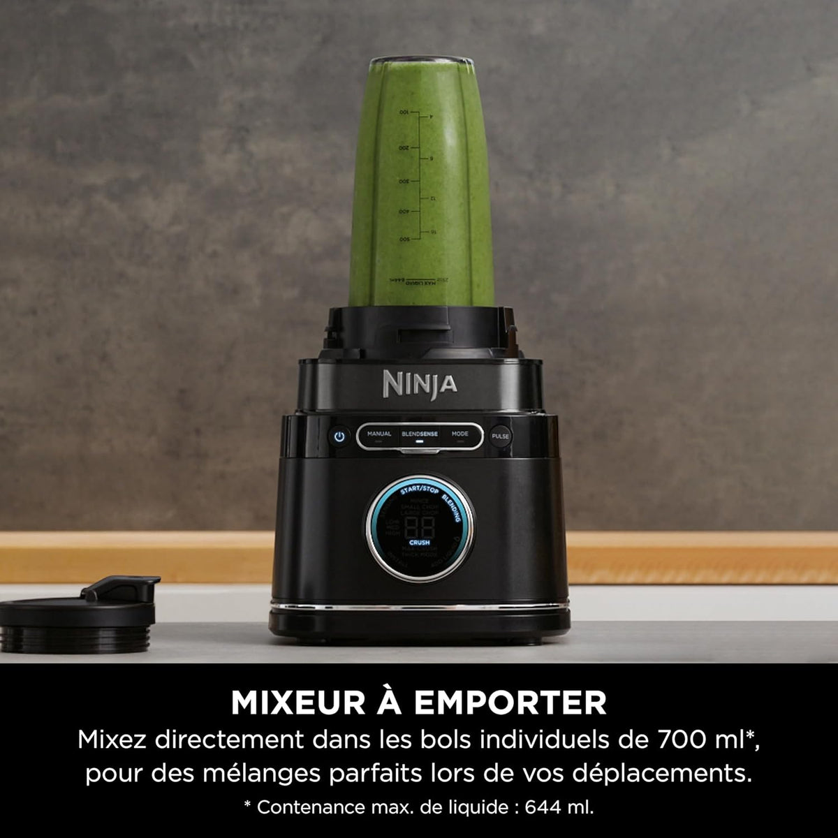 Ninja Detect Power Blender Processor Pro 3-en-1, mixeur 1200W, bol à mélanger, lame malaxeur, gobelet individuel, récipient, pétrir, mixer, hacher et mélanger, noir, TB401EU