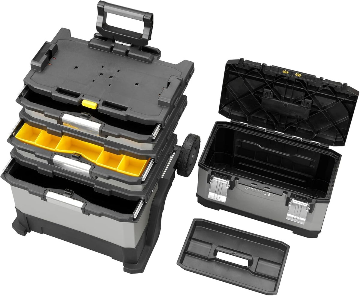 STANLEY FATMAX Rolling Workshop, 4-en-1 Units including Removable Toolbox, Durable Metal and Plastic, Mobile Workstation, 1-95-622