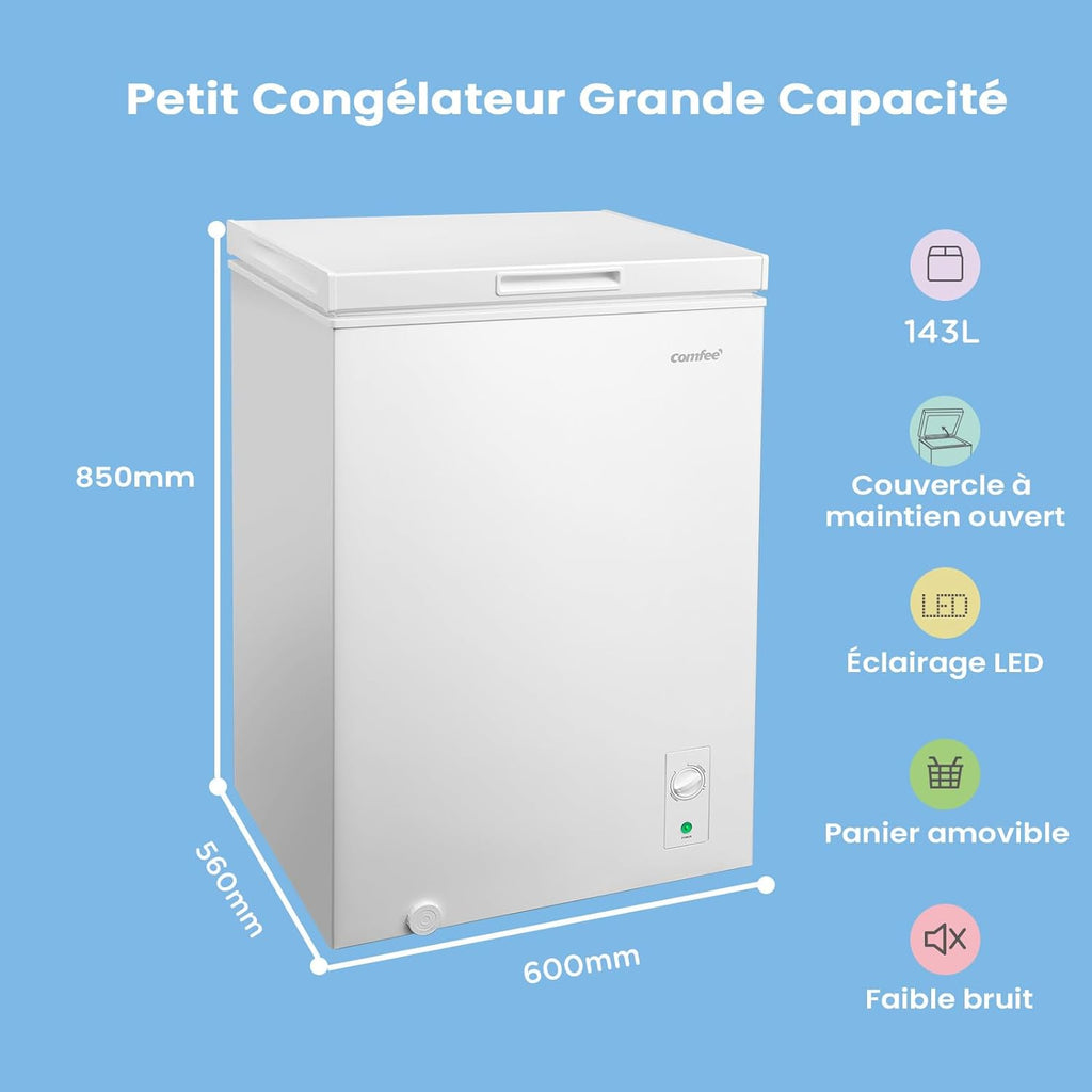 RCC146WH2EU(E) Congélateur coffre autonome 143L convertible congélateur/réfrigérateur, compresseur inverter, 4 étoiles, adapté aux dépendances, garages et abris, blanc [Classe énergétique E]