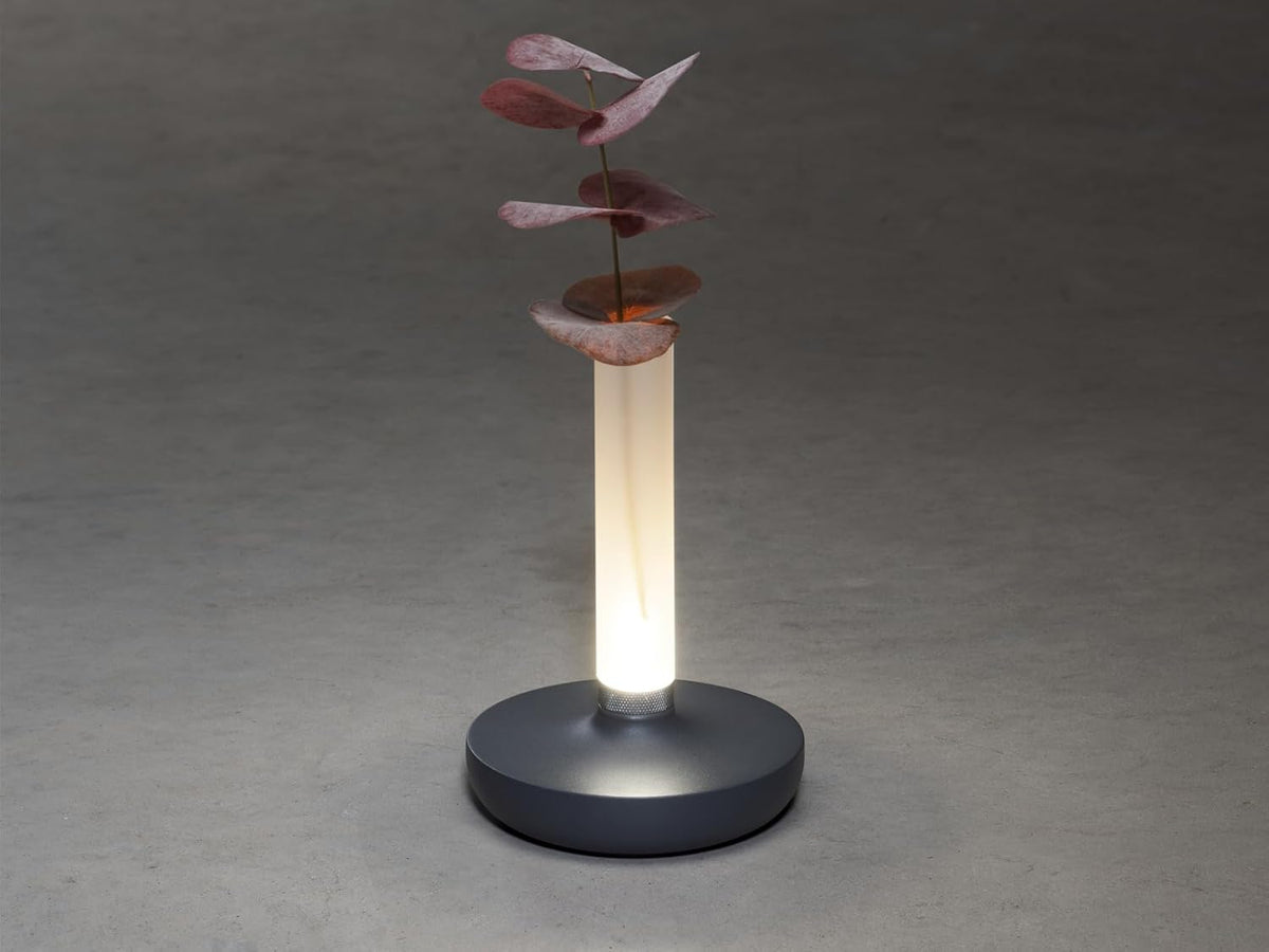 Lot de 2 lampes d'extérieur et vase à fleurs avec batterie Gris Hauteur 20 cm