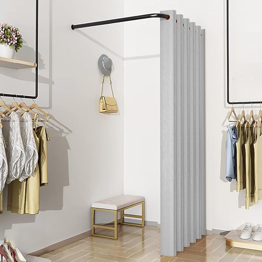 RENLXFI Cabine Essayage Cabine Vestiaire Forme De L avec Rideau De 195cm De Long, Tringle Noire Suspendue Au Mur pour La Protection De L'intimité, Vestiaire De Boutique De Vêtements Gray,120 cm