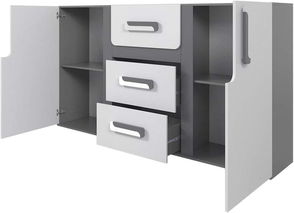 Mirjan24 Apetito XV Ensemble complet pour chambre d'adolescent 5 pièces comprenant une armoire, une étagère, une commode, un bureau, une étagère suspendue (anthracite/blanc)