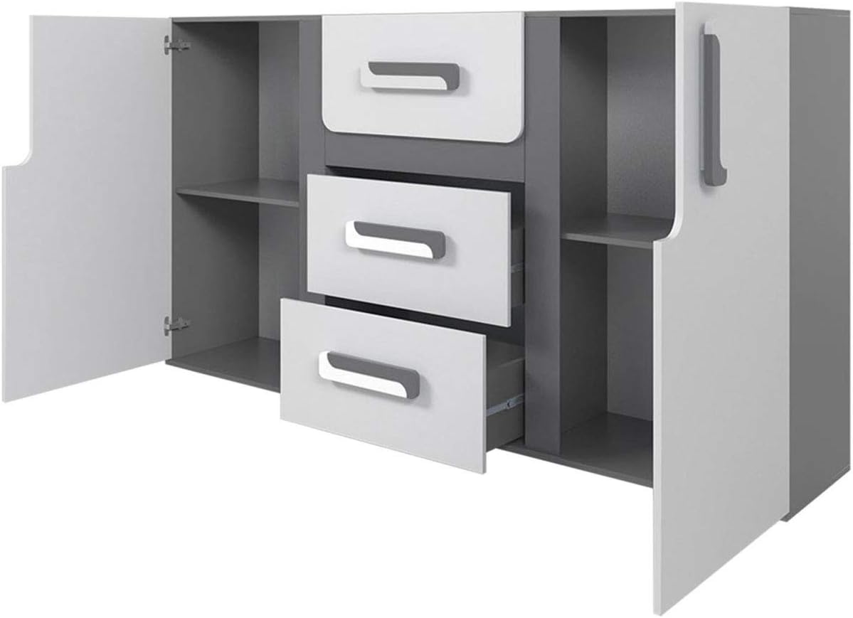 Mirjan24 Apetito XV Ensemble complet pour chambre d'adolescent 5 pièces comprenant une armoire, une étagère, une commode, un bureau, une étagère suspendue (anthracite/blanc)