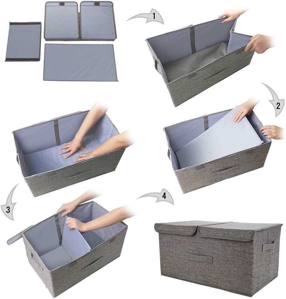 Boîte de Rangement Pliable, Deux couvercles, Panier à vêtements en Tissu de Lin, Poubelle Canal, Sac de Rangement pour boîte à Jouets