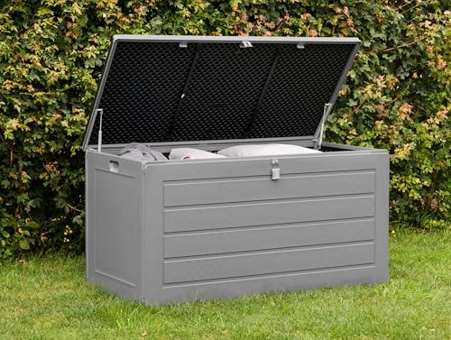 Olsen & Smith Abri de jardin en plastique de grande capacité – Résistant aux intempéries et assis avec coffre effet bois (680 L, anthracite)