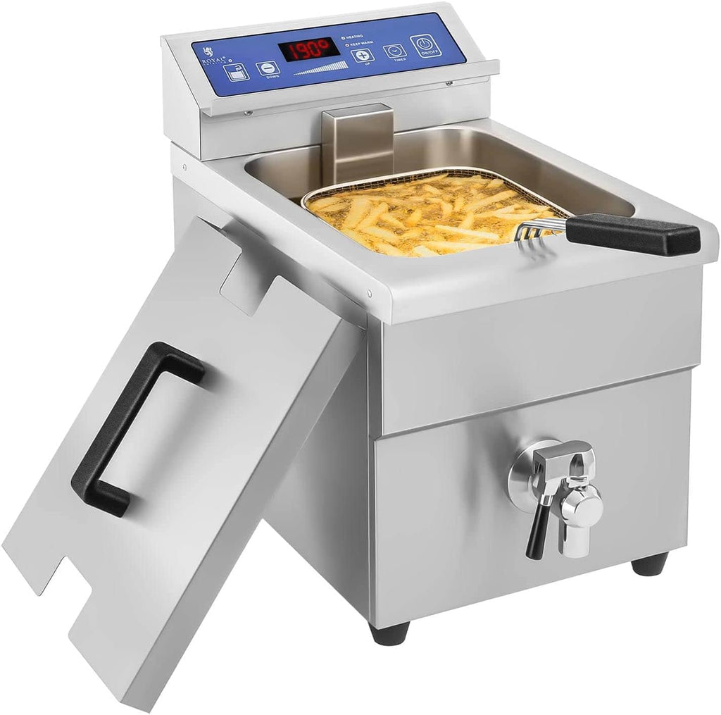 Royal Catering Friteuse à Induction 10L, 3.500W, 60-200C, avec Vanne de Vidange et Minuterie Electrique Professionnelle Horeca
