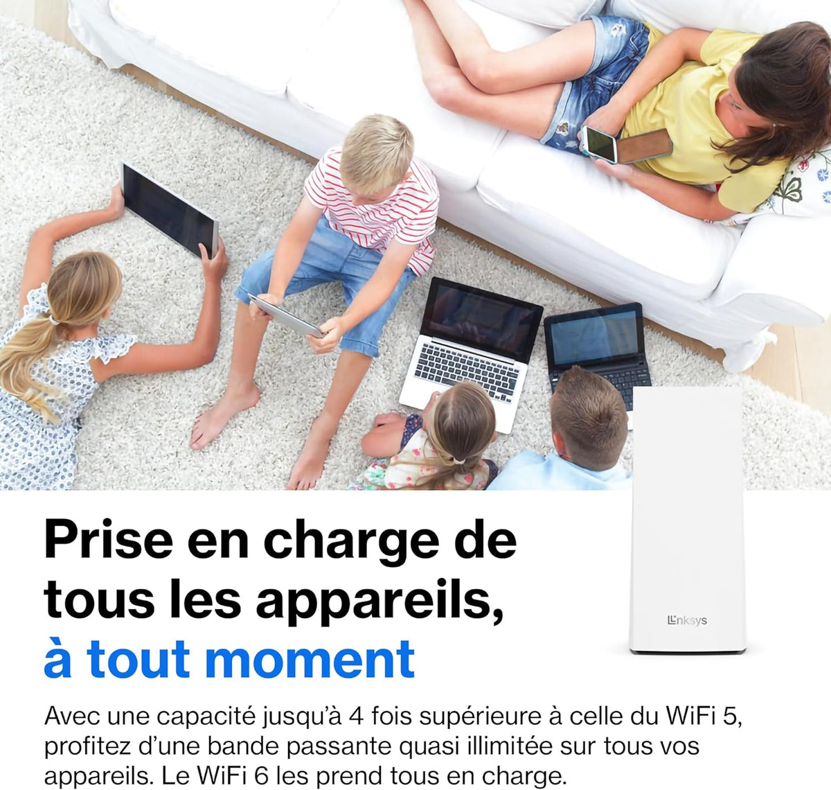 Linksys Système WiFi 6 Mesh triple bande Velop MX12600 (AX4200) (routeur WLAN, jusqu'à 830 m2, pour plus de 120 appareils, pack de 3, blanc)