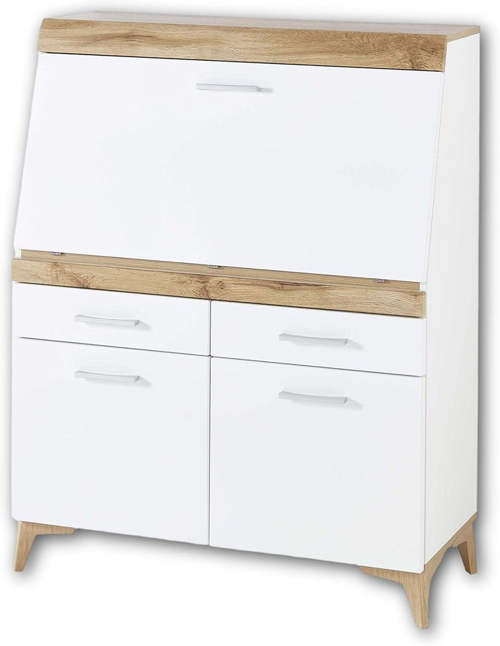 Stella Trading Secret Secrétaire de Bureau tiroirs, Bois d'ingénierie, Blanc Mat/Chêne Vieilli, 98 x 124 x 42 cm