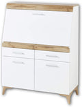 Stella Trading Secret Secrétaire de Bureau tiroirs, Bois d'ingénierie, Blanc Mat/Chêne Vieilli, 98 x 124 x 42 cm
