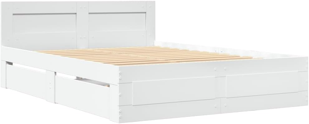 vidaXL Cadre de Lit Double avec Tête de Lit Blanc 140x190cm en Bois d'Ingénierie - Meuble de Chambre à Coucher