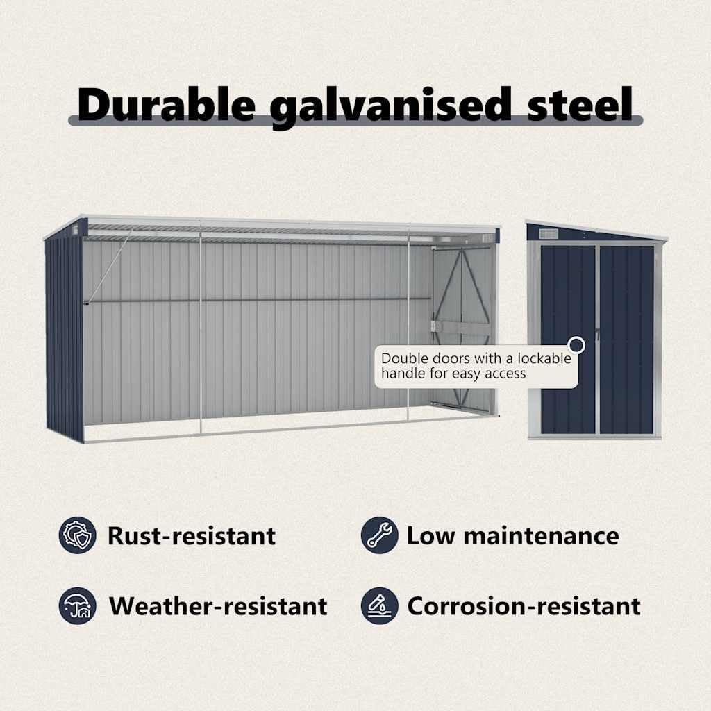 vidaXL Abri de Jardin Mural Abri de Rangement d'Outils Rangement d'Equipement de Jardin Extérieur Cour Anthracite 118x382x178 cm Acier