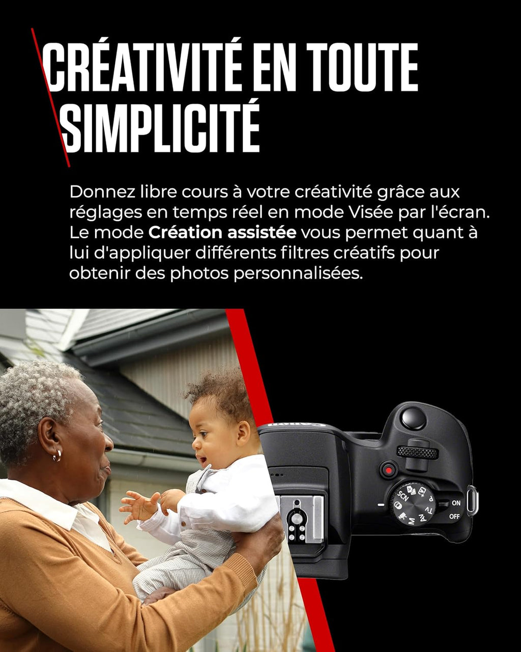 Canon EOS R100 Appareil Photo Hybride Compact à capteur APS-C stabilisé 24M Pixels, Vidéo 4K, Wi-FI, AutoFocus Dual Pixel, boitier Nu Noir