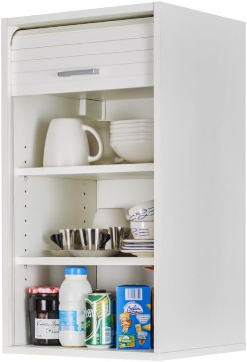 SIMMOB Meuble de Cuisine Blanc A Rideau 2 Etagères 40 x 72 x 35 cm