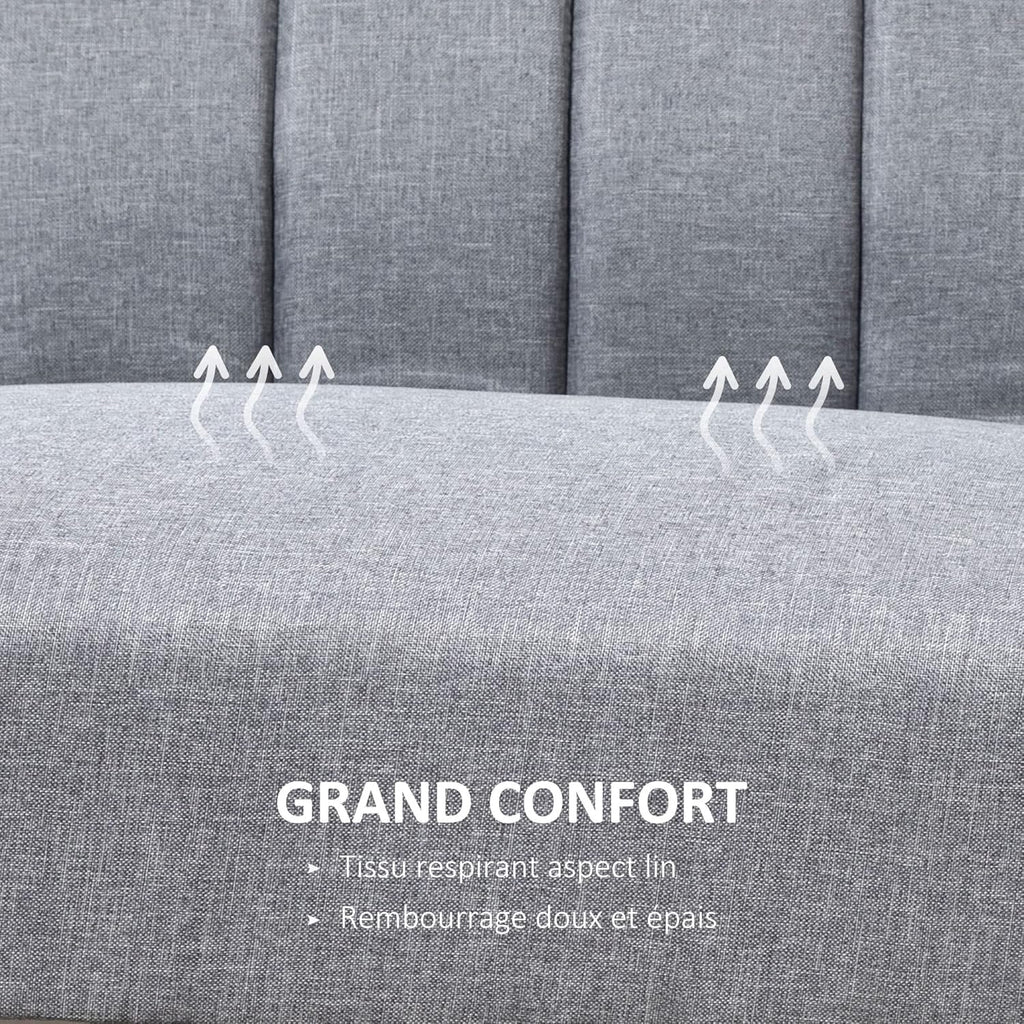 HOMCOM Canapé Convertible 2 Places Design scandinave Dossier inclinable 3 Positions Pieds Bois Tissu Aspect Lin Gris
