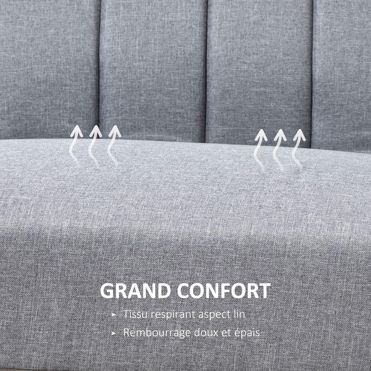 HOMCOM Canapé Convertible 2 Places Design scandinave Dossier inclinable 3 Positions Pieds Bois Tissu Aspect Lin Gris
